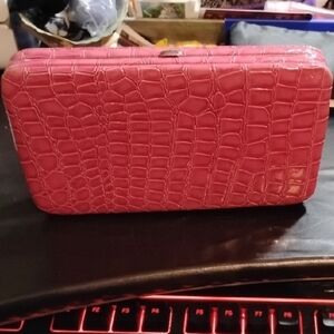 Pink Crocodile Pattern Faux Leather Clutch Wallet Push Lock GUC